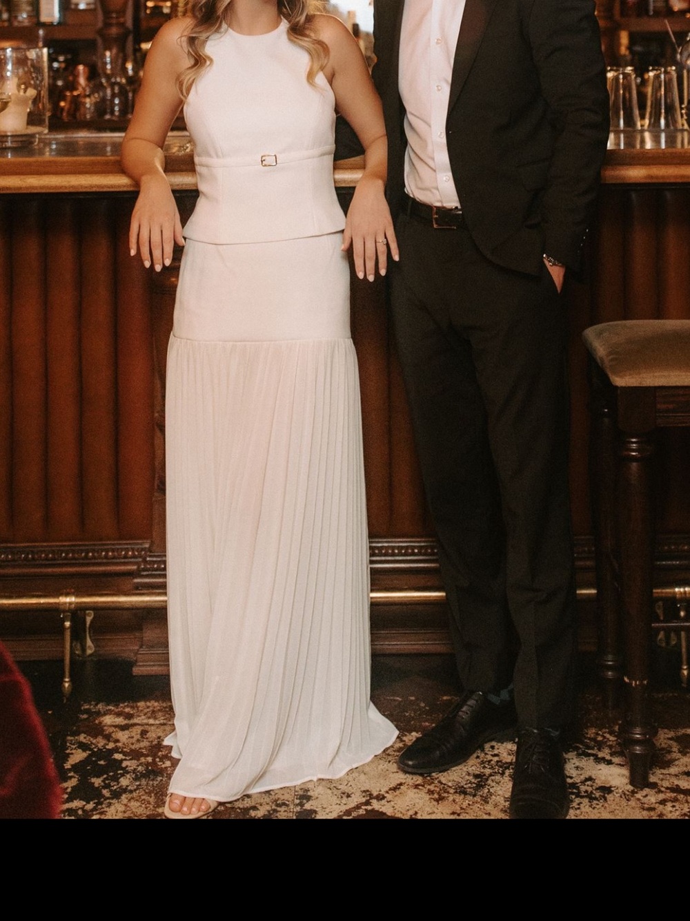 Meshki Ivory Maxi Dress with Pleated Skirt
